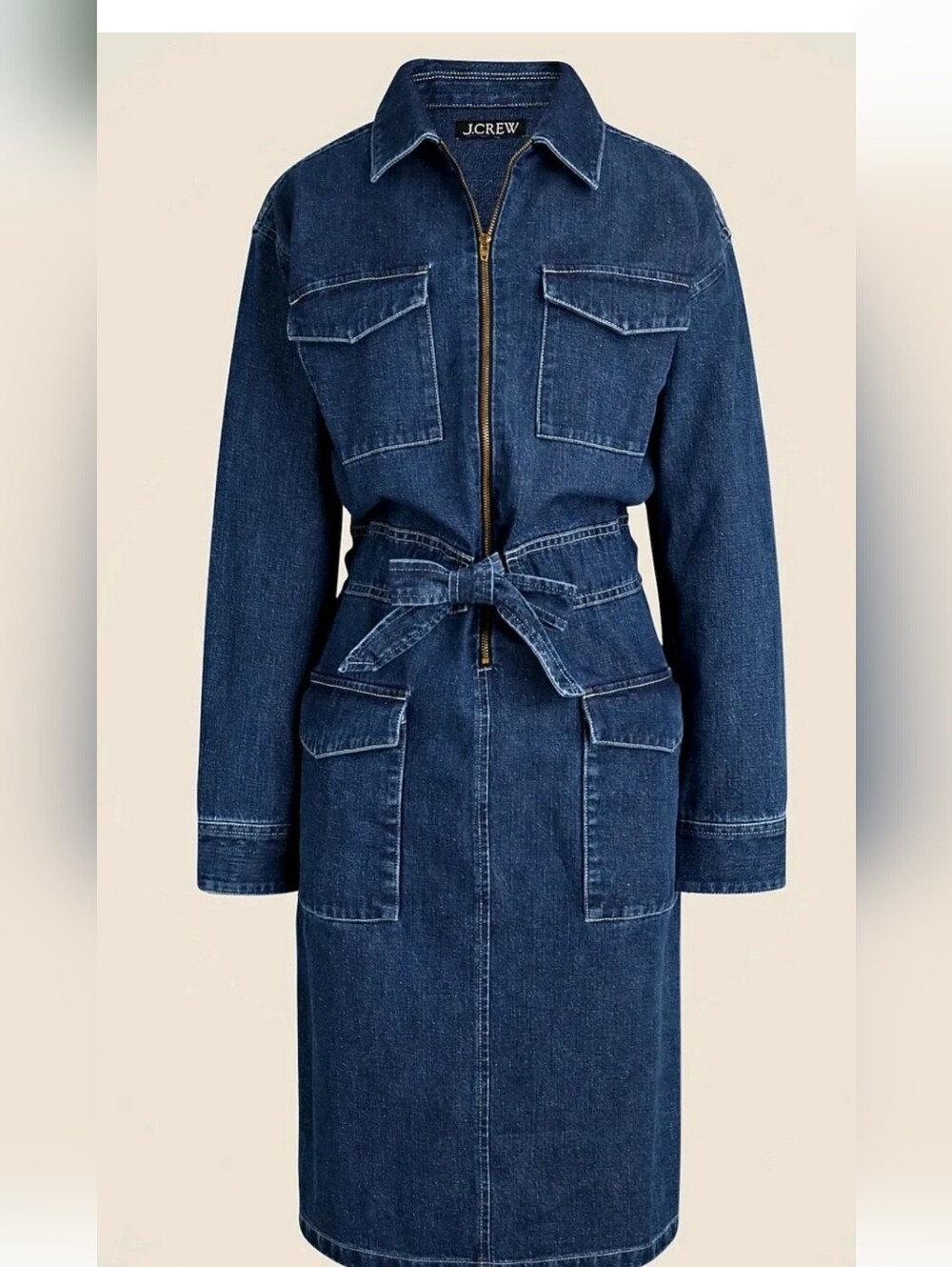 J.Crew Denim Utility Midi Dress 6 Belted Zip Front Dark Wash Chic minimalist
